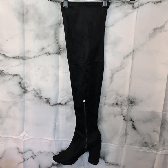 8 Take Me Higher Black Over The Knee Peep Toe Heeled Boots - Picture 5 of 13